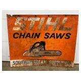 Embossed Metal Stihl Chain Saw Advertising Sign, 58 in x 47 in