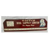 Vintage Metal Advertising Sign for ‘Warren Dog Supply Center,’ 24 x 7 Inches