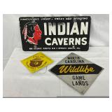 Three Metal Signs and Plates: Indian Caverns, North Carolina Wildlife, and Smokey Bear