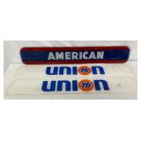 Three Gas Pump Lenses: ‘American’ Glass and ‘Union 76’ Plastic