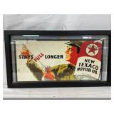 Framed Texaco Motor Oil Advertisement on Cardboard, 15×8 Inches