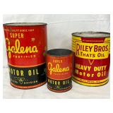 Three Vintage Motor Oil Cans: Galena Division and Riley Bros.