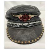 Early Leather Harley-Davidson Patch Hat with Studded Brim and Chain Accent
