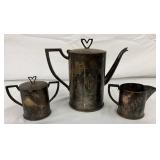 German Trench Art Shell-Made Metal Coffee and Creamer Set