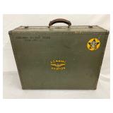 U.S. Naval Aviation Metal Storage Case with Insignia and Leather Handle