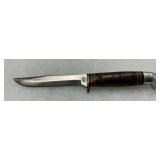 Western Boulder USA Fixed Blade Knife with Leather Stacked Handle and Boy Scouts Logo Western Boulder USA Fixed Blade Knife with Leather Stacked Handle and Boy Scouts Logo