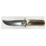 Hunting Knife with Stag Antler Handle, Fixed Blade and Brass Guard Hunting Knife with Stag Antler Handle, Fixed Blade and Brass Guard