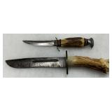 Antler Handle Knives with Fixed Marked Steel Blades Antler Handle Knives with Fixed Marked Steel Blades