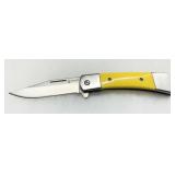 Buckshot Knives Folding Knife with Yellow Handle and Stainless Steel Blade Buckshot Knives Folding Knife with Yellow Handle and Stainless Steel Blade