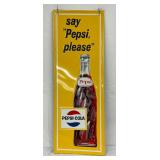 1969 Emb. Pepsi-Cola Self-Framed Metal Sign, Stout Sign Co., 17×47 