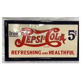 Emb. Tin Pepsi-Cola Tacker Sign with Metal Frame, 24x13 