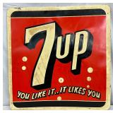 Emb.  7up Advertising Sign, 27in x 27in, Stout Sign Co.