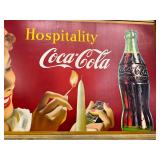 Rare 1960 Coca-Cola Hospitality Cardboard Sign in Wood Frame, 58 x 32 Inches