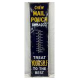 Early Vertical Mail Pouch Tobacco Thermometer Sign, 20in x 73in