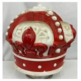 Early Milk Glass Crown Globe with Red Accents, 17in x 17in