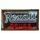 Rexall Drugs Neon Sign on Tin and Wood Frame, 66×38 