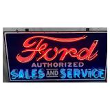 Ford Sales And Service Neon Sign With Porcelain Panel, 48×24 Inches