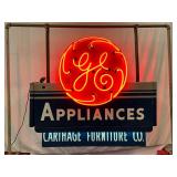 Original Porc. Double Sided GE Appliances Neon Sign, 55in x 50in w/ 10in. can 