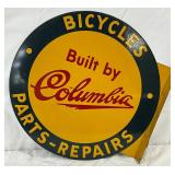 Early Columbia Bicycle Parts and Repairs Flange Sign, 18in x 18in