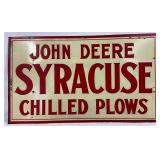 Emb. John Deere Syracuse Chilled Plows Metal Sign, 30in x 17in