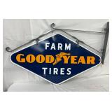 DS Porc. Goodyear Farm Tires Sign with Bracket, 54 x 30 1/2 