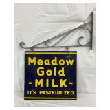 DS Porc. “Meadow Gold Milk” Sign with Hanger, 18×17 Inches