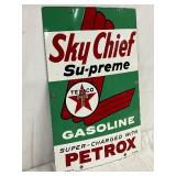 Porc.  Texaco Sky Chief Gasoline Pump Plate, 12in x 18in