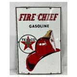1954 Porc. Texaco Fire Chief Gasoline Pump Plate, 12 x 18 Inches