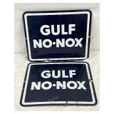 Two Porc. ‘Gulf No-Nox’ Pump Plates, 11×9 Inches