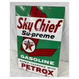 1959 Texaco Sky Chief Porc. Gasoline Pump Plate, 12in x 18in