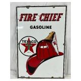 Porc.  Texaco Fire Chief Gasoline Pump Plate, 12×18 Inches