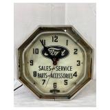 Original Ford Service Neon Octagonal Clock, 18 Inches