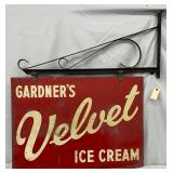 Gardner’s Velvet Ice Cream Tin Sign with Metal Hanging Bracket,  28×20, Lynchburg, VA