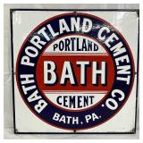 Single-Sided Porcelain Sign for Bath Portland Cement Co., 17×17 Inches