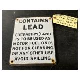 4 Original Porcelain ‘Contains Lead’ Fuel Warning Plates