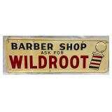 Embossed 1965 Barber Shop Wildroot Sign, 39 x 14