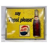 Pepsi Cola Sign with Metal Front and Cardboard Back, 11in x 9in
