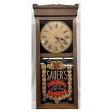 Early Sauer’s Wooden Clock by The New Haven Clock Co., 15in x 41in