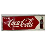 Drink Coca-Cola Metal Sign w/Bottle and Arrow, 18in x 54in