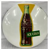 Coca-Cola Metal Sign with Bottle and ‘Ice Cold’ Graphic, 16in Diameter