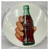 Coca-Cola Button Metal Sign w/Bottle Graphic, 16 inches