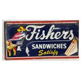 Fisher’s Sandwiches Metal Self Framed Sign, 24 in x 48 in