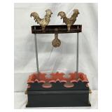 Early Bulls Eye Game with Metal Roosters and Wooden Base, 14in x 22in