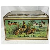 Jno. J. Bagley & Co. Metal Tin with Game Fine Cut Advertisemen, 12in x 8in
