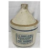 1g. I.C. Shore & Co. Stoneware Whiskey Jug with Blue Stenciling