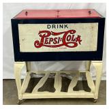 Pepsi-Cola Double Dot Metal Drink Cooler with Side Signs, 31in x 22in, 33in Tall