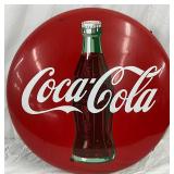 Coca-Cola Porc. Button Sign, 24in, with Original Bracket