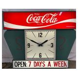 Early Coca-Cola Light-Up Clock Scoreboard, 50in x 40in