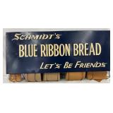 Schmidt’s Blue Ribbon Bread Emb. Metal Sign with Bag Holder, 36×16 Inches
