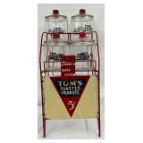 Early Tom’s Honor System Peanut Rack with 4 Glass Jars and Tom